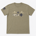 Official 2026 San Francisco Fleet Week America 250 T-shirt in Presidio Green with Golden Gate Bridge, military jet, 1776–2026 artwork and American flag sleeve graphic