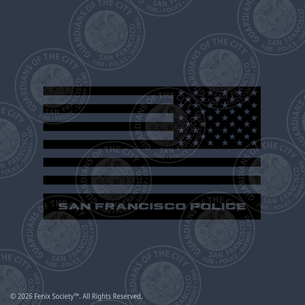 Subdued United States flag sleeve artwork for the SFPD Marine Unit duty T-shirt