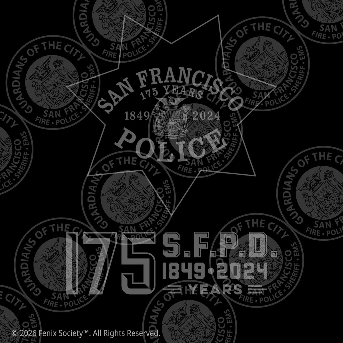 SFPD badge and 175th Anniversary chest artwork, 1849–2024