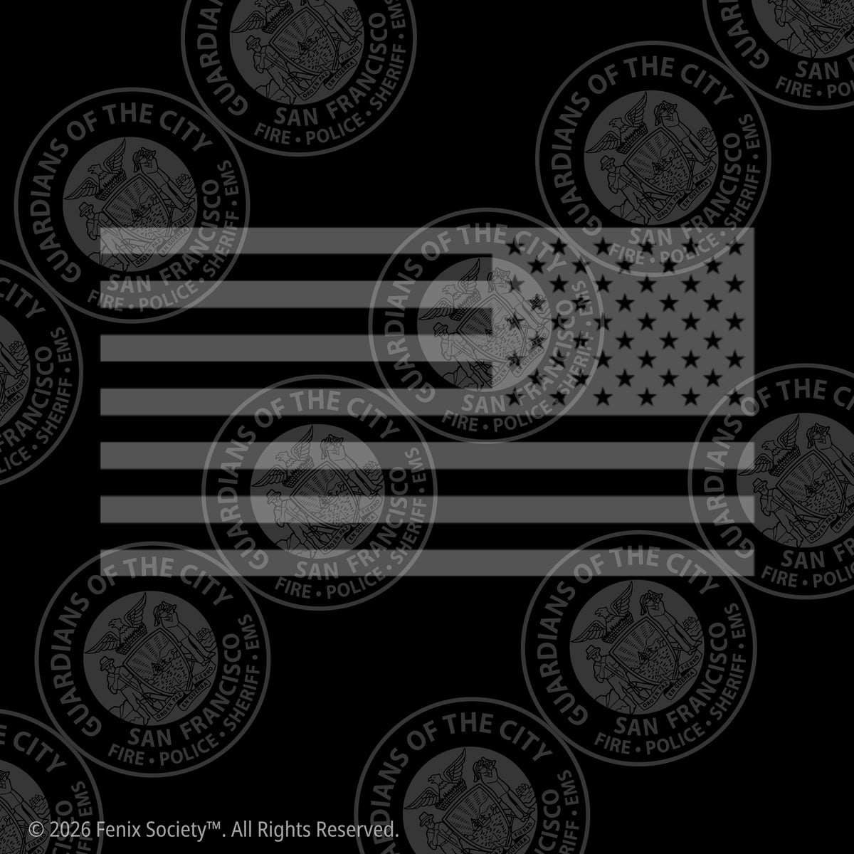 Subdued United States flag sleeve artwork for the SFPD anniversary T-shirt