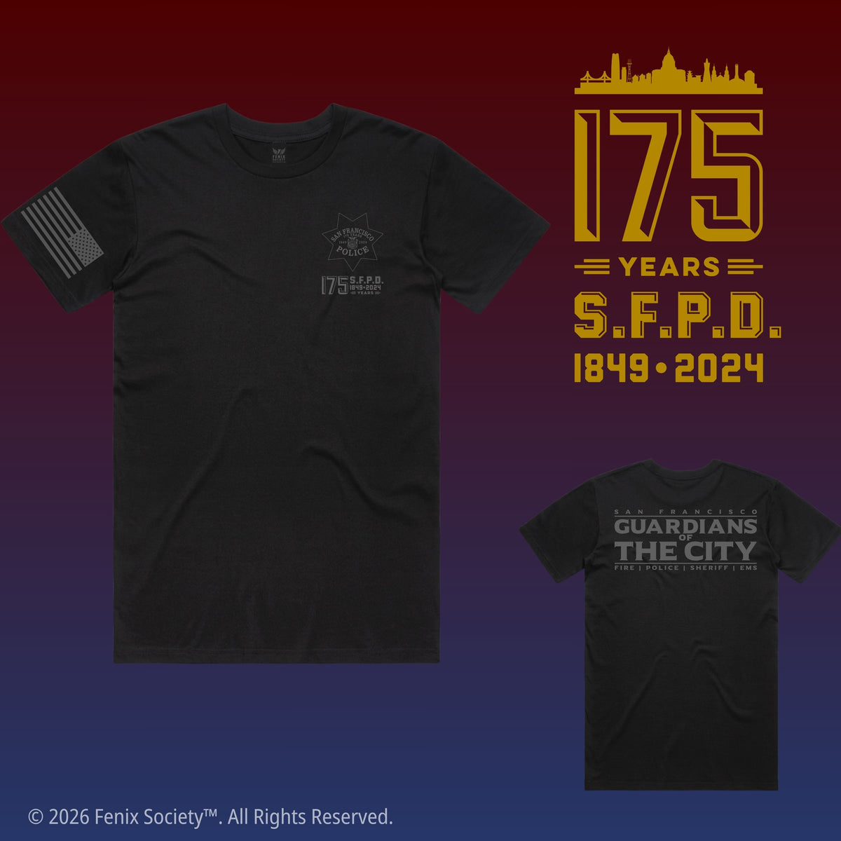Front and back mockups of the SFPD 175th Anniversary PURE ZERO duty T-shirt