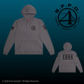 Front and back mockups of the SFFD Station 4 PIO RELAX zip hoodie in Battleship Grey