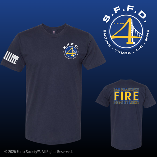 Front and back mockups of the SFFD Station 4 W-Squad PURE ZERO duty T-shirt in Navy Blue