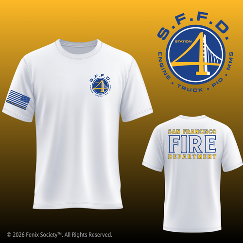 Front and back mockups of the SFFD Station 4 W-Squad PURE ZERO duty T-shirt in White