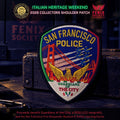 2026 SFPD Italian Heritage Weekend collector patch with Italian tricolor accents, Golden Gate Bridge, military jets, phoenix and Guardians of the City lettering.
