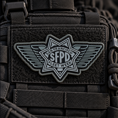 Dark Ops Black/Grey SFPD Fleet Week morale patch with a seven-point star and wings