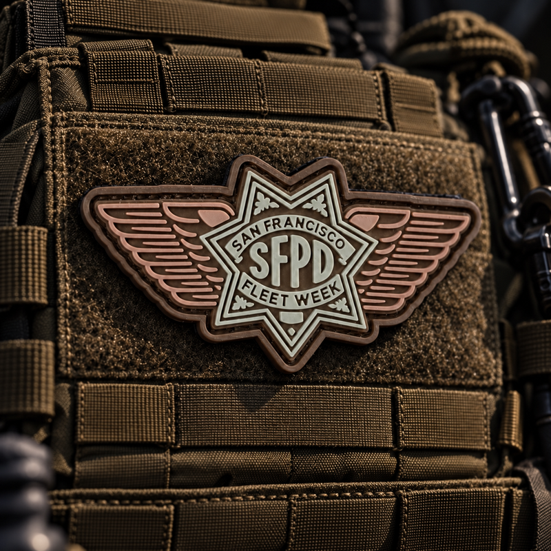 Desert Khaki SFPD Fleet Week morale patch with a seven-point star and wings