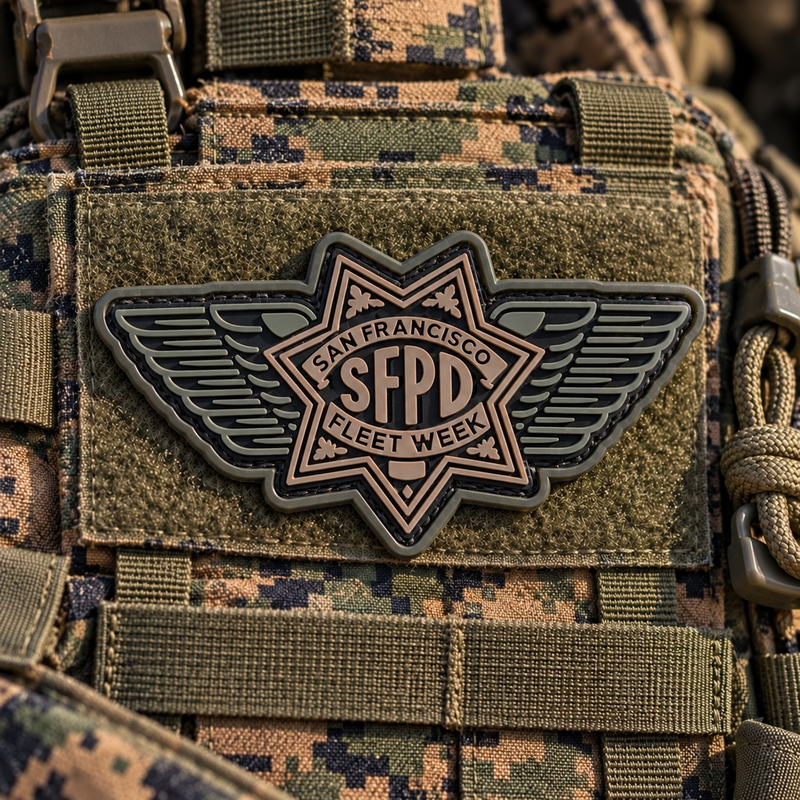 Subdued Green SFPD Fleet Week morale patch with a seven-point star and wings