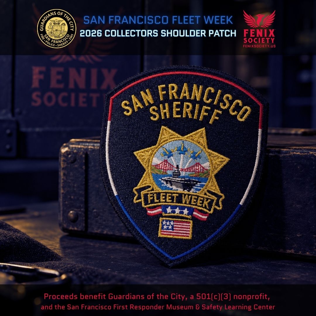2026 San Francisco Sheriff's Office Fleet Week collector patch featuring a gold sheriff's star, Golden Gate Bridge, military ship and jets, American flag and red, white and blue accents.